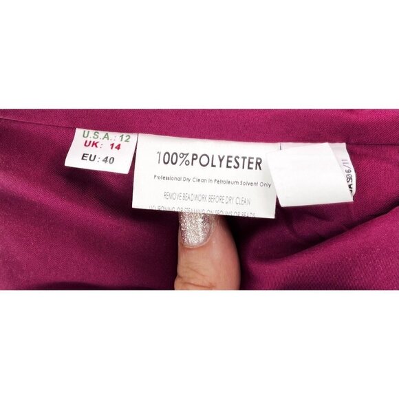 Belsoie Sz 12 V Neck Eyelash Lace Sheath Shift Dress Scalloped Berry Bridesmaid - Picture 7 of 7